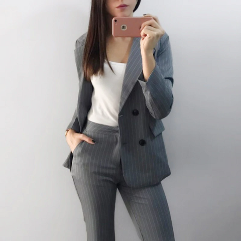 Work Fashion Pant Suits 2 Piece Set for Women Double  2019 - Mazzolah
