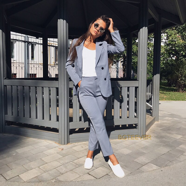 Work Fashion Pant Suits 2 Piece Set for Women Double  2019 - Mazzolah