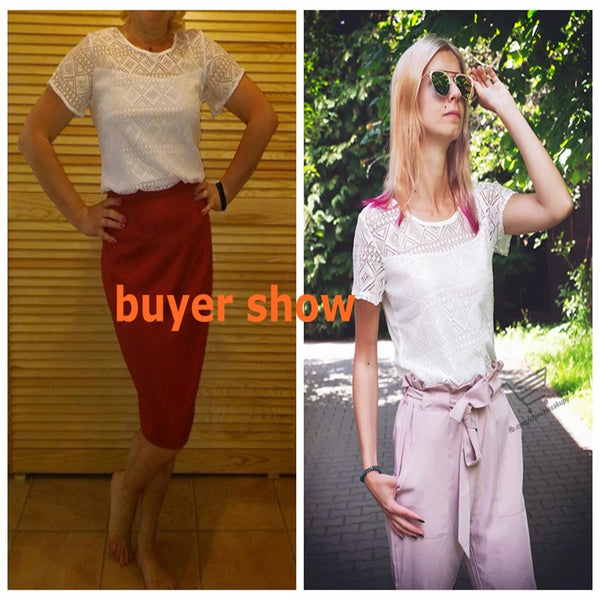 Summer Women White Lace Blouse Short Sleeve Plus Size Korean - Mazzolah