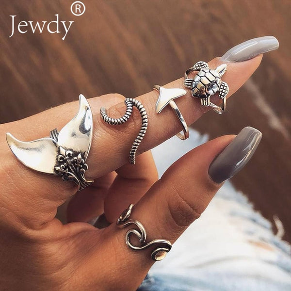 40 Styles Women Bohemian Vintage Crown Wave Flower Heart Lotus Star Leaf Crystal Opal Joint Ring - Mazzolah