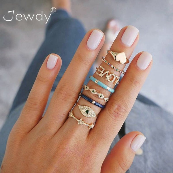 40 Styles Women Bohemian Vintage Crown Wave Flower Heart Lotus Star Leaf Crystal Opal Joint Ring - Mazzolah