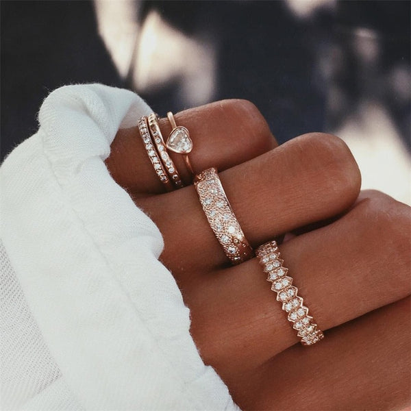 40 Styles Women Bohemian Vintage Crown Wave Flower Heart Lotus Star Leaf Crystal Opal Joint Ring - Mazzolah