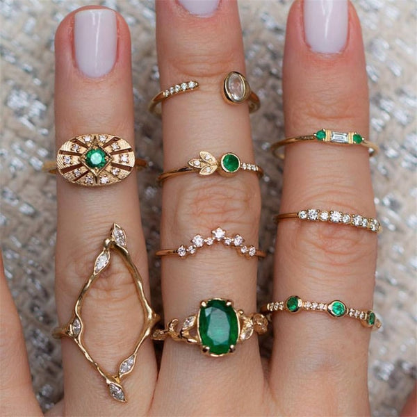 40 Styles Women Bohemian Vintage Crown Wave Flower Heart Lotus Star Leaf Crystal Opal Joint Ring - Mazzolah