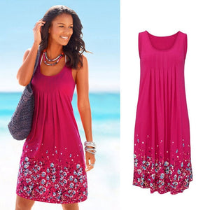 Sleeveless Floral Print Loose Beach Summer Dress - Mazzolah