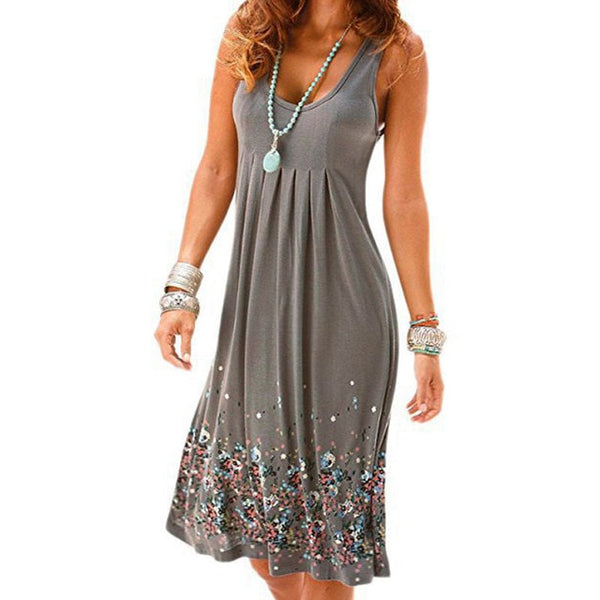 Sleeveless Floral Print Loose Beach Summer Dress - Mazzolah