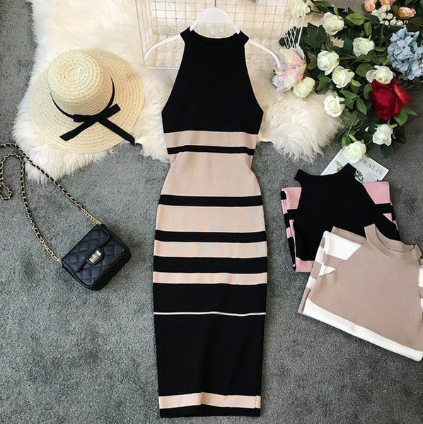 Fashion Striped Stretch Women Dress Sleeveless - Mazzolah