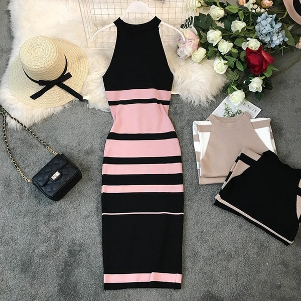 Fashion Striped Stretch Women Dress Sleeveless - Mazzolah