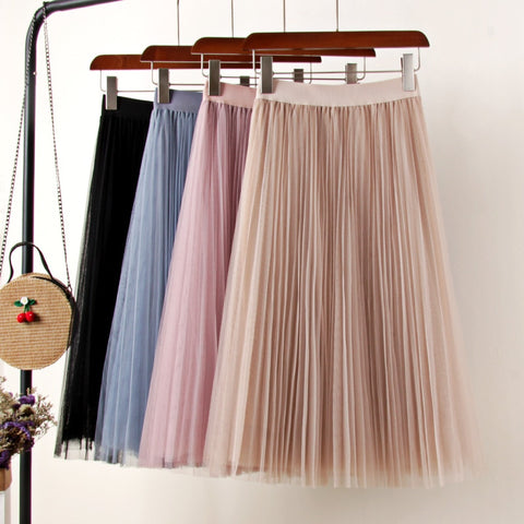Midi Pleated Skirt Black Pink Tulle - Mazzolah