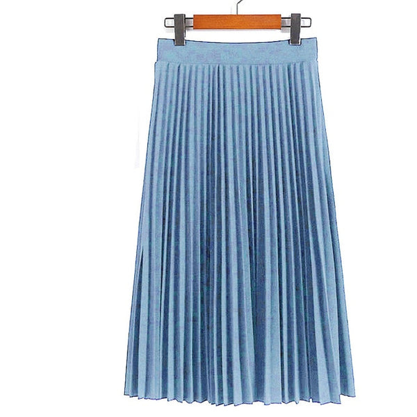 Spring Autumn Fashion Women's High Waist Pleated Solid Color Half Length Elastic Skirt - Mazzolah