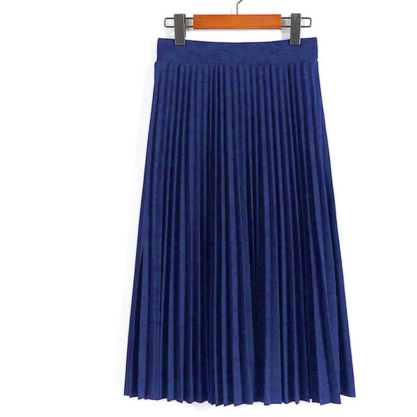 Spring Autumn Fashion Women's High Waist Pleated Solid Color Half Length Elastic Skirt - Mazzolah
