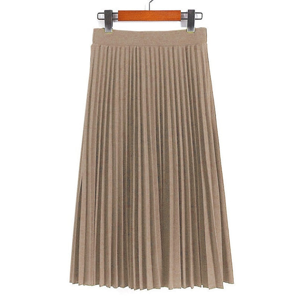 Spring Autumn Fashion Women's High Waist Pleated Solid Color Half Length Elastic Skirt - Mazzolah