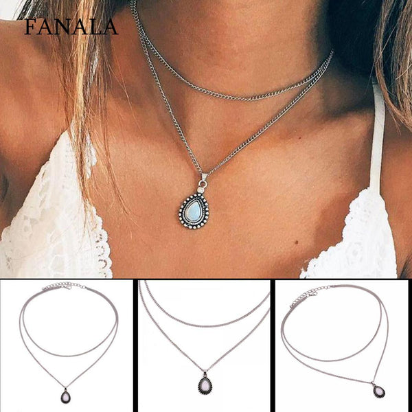 Fashion Drop Double Style Necklaces Women Chain - Mazzolah