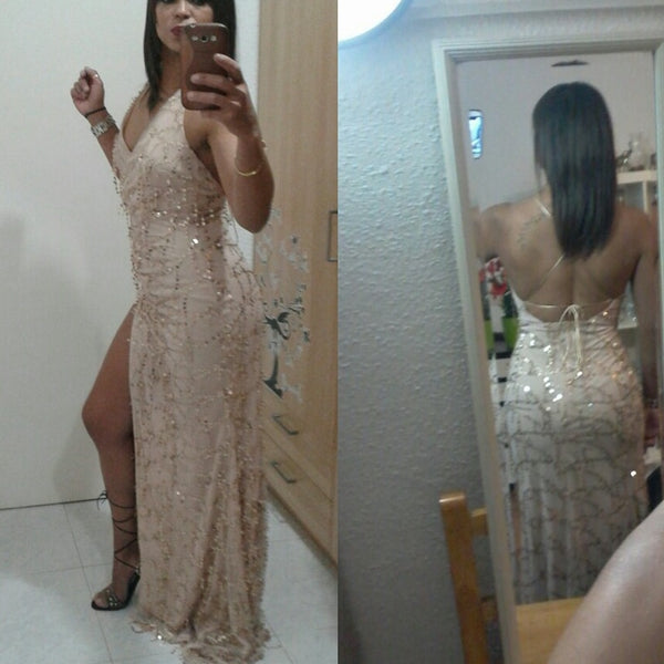 Night club elegant gold shiny sequin long evening maxi spring party dress - Mazzolah