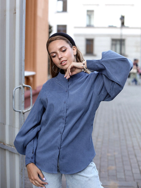 Vintage Stand Collar Lantern Sleeve Women Blouses - Mazzolah