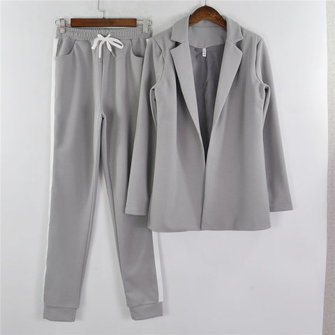 Women's Sports  female lapel blazer jacket plus pant two piece outfits - Mazzolah