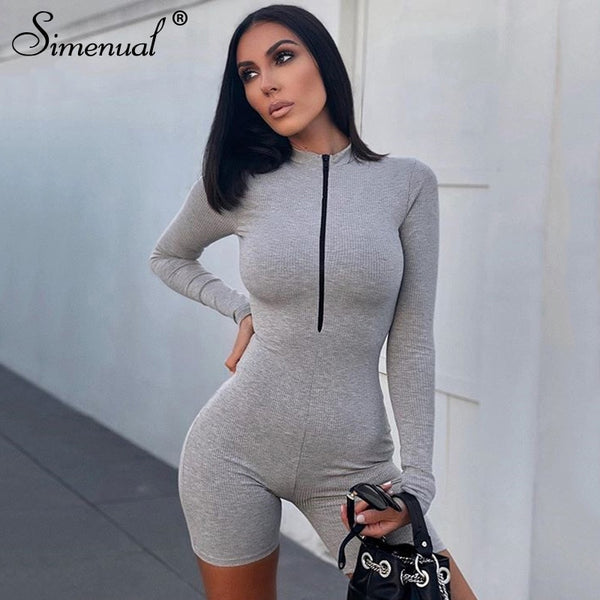 Casual Skinny Biker Shorts Playsuits Women Long Sleeve - Mazzolah