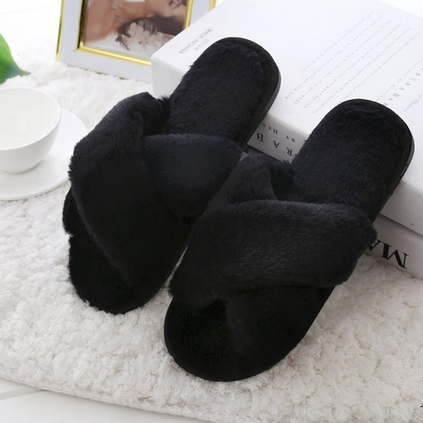 Winter Women Home Warm Shoes  Slip on Flats Female Slides Black Pink Plus Size 41 - Mazzolah