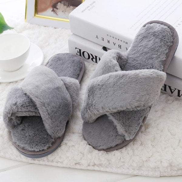 Winter Women Home Warm Shoes  Slip on Flats Female Slides Black Pink Plus Size 41 - Mazzolah
