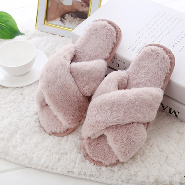 Winter Women Home Warm Shoes  Slip on Flats Female Slides Black Pink Plus Size 41 - Mazzolah