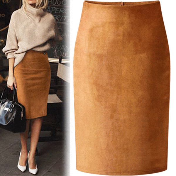 Sexy Multi Color Suede Midi Pencil Skirt Women - Mazzolah