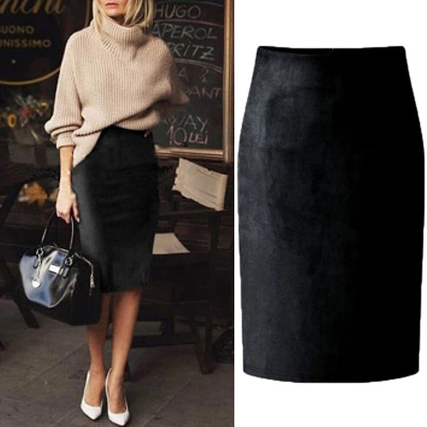 Sexy Multi Color Suede Midi Pencil Skirt Women - Mazzolah