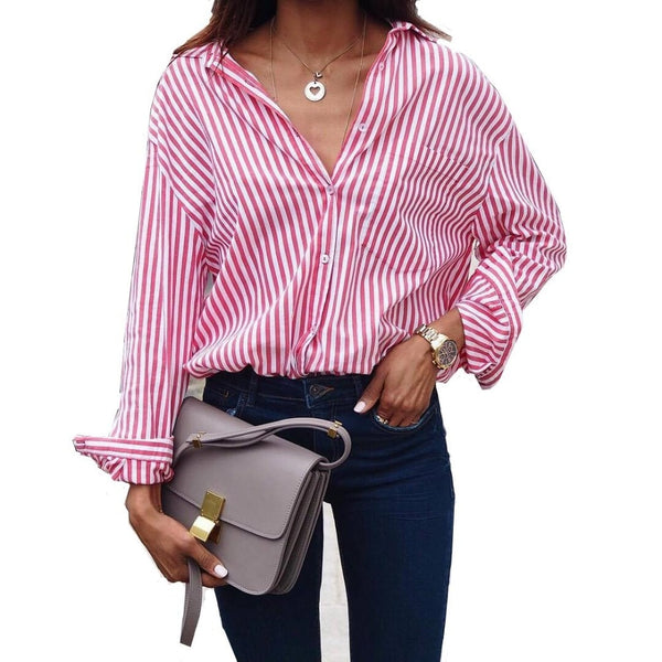 Women Striped Long Sleeve Blouse Shirt - Mazzolah