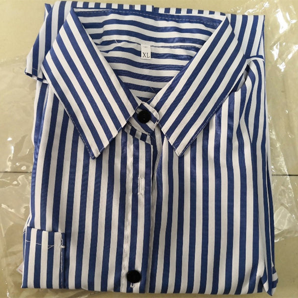 Women Striped Long Sleeve Blouse Shirt - Mazzolah