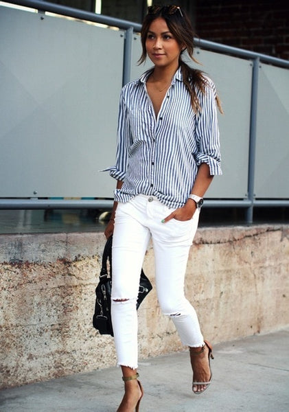 Women Striped Long Sleeve Blouse Shirt - Mazzolah