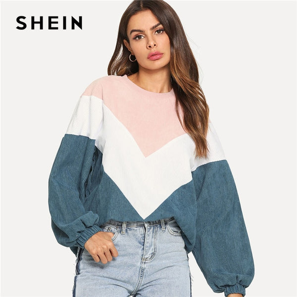 SHEIN Multicolor Cut and Sew Chevron Sweatshirt - Mazzolah