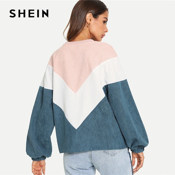 SHEIN Multicolor Cut and Sew Chevron Sweatshirt - Mazzolah