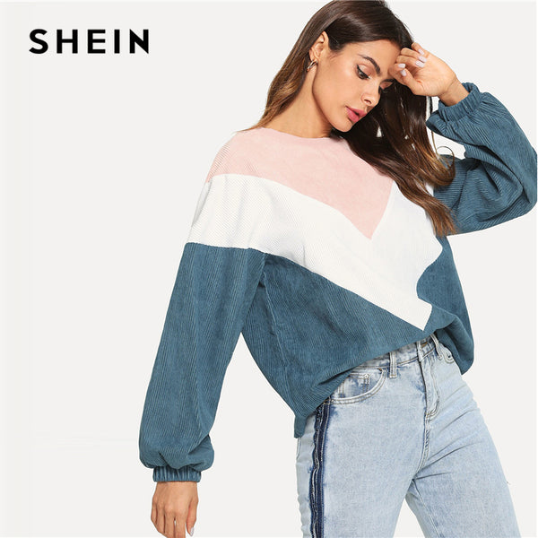 SHEIN Multicolor Cut and Sew Chevron Sweatshirt - Mazzolah