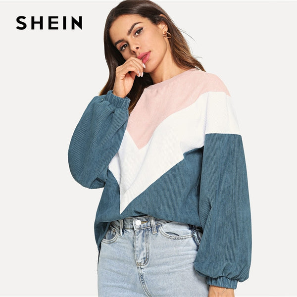 SHEIN Multicolor Cut and Sew Chevron Sweatshirt - Mazzolah