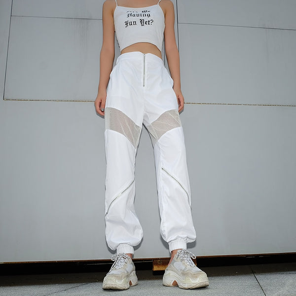 White Pants Elastic High Waist Trousers - Mazzolah