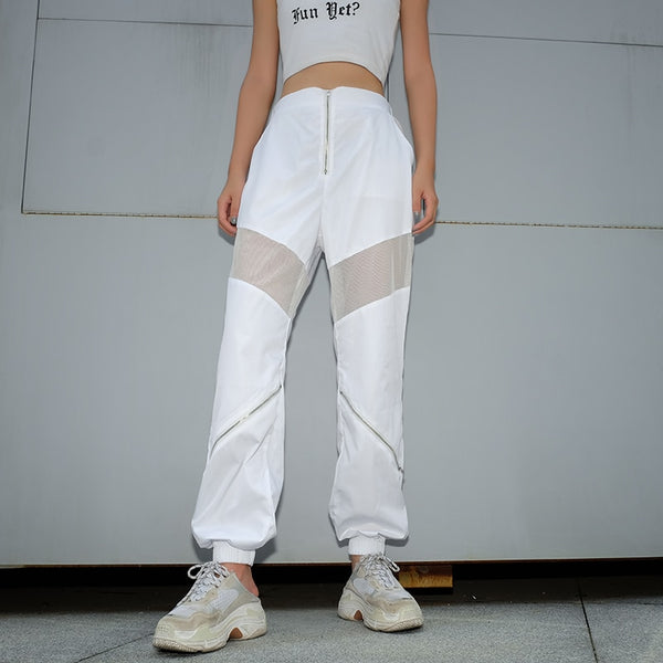 White Pants Elastic High Waist Trousers - Mazzolah