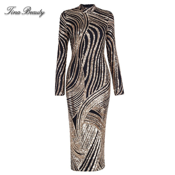 Luxury Sequin Celebrity Golden Dresses - Mazzolah