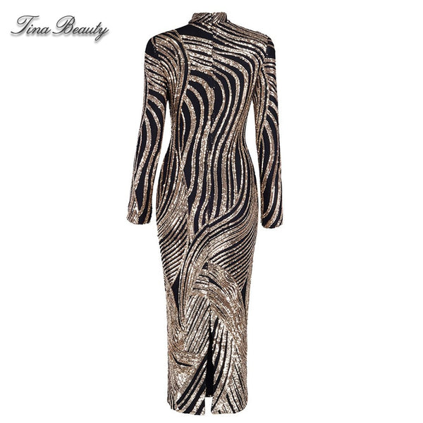 Luxury Sequin Celebrity Golden Dresses - Mazzolah