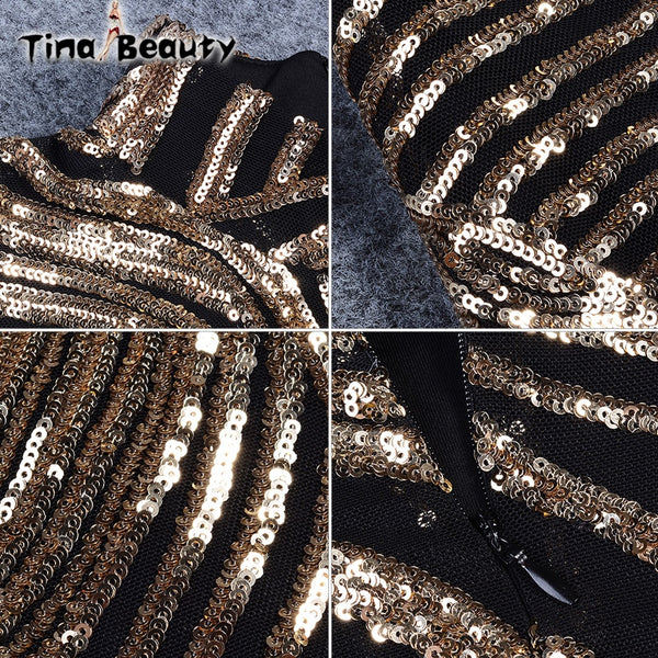Luxury Sequin Celebrity Golden Dresses - Mazzolah