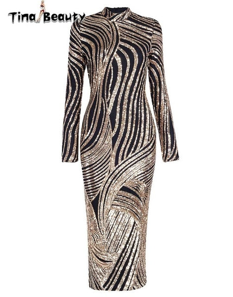 Luxury Sequin Celebrity Golden Dresses - Mazzolah