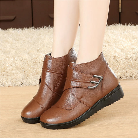 Wool Women Boots Genuine Leather Flat Ankle Boots - Mazzolah