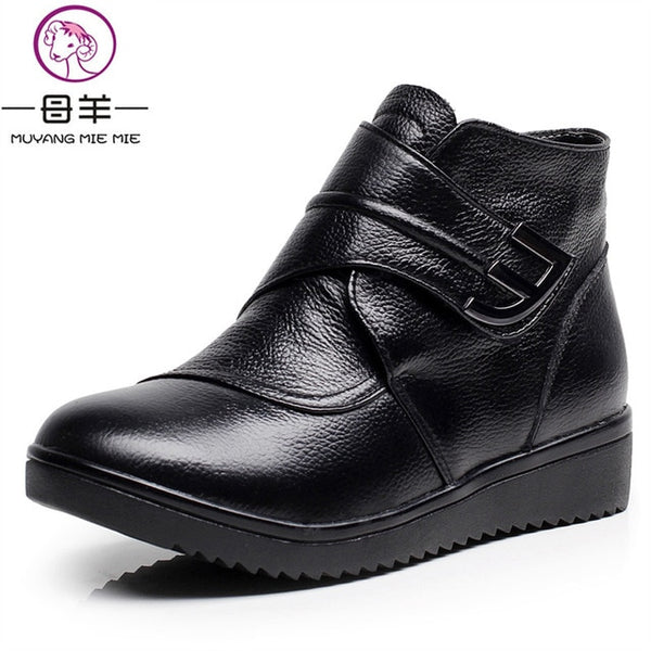 Wool Women Boots Genuine Leather Flat Ankle Boots - Mazzolah