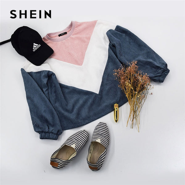 SHEIN Multicolor Cut and Sew Chevron Sweatshirt - Mazzolah