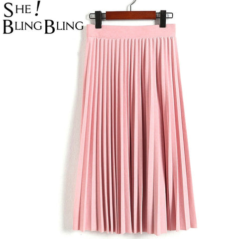 Spring Autumn Fashion Women's High Waist Pleated Solid Color Half Length Elastic Skirt - Mazzolah