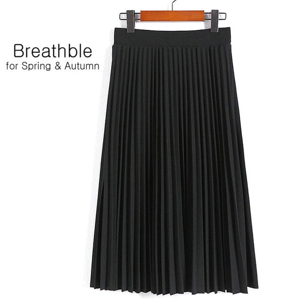 Spring Autumn Fashion Women's High Waist Pleated Solid Color Half Length Elastic Skirt - Mazzolah