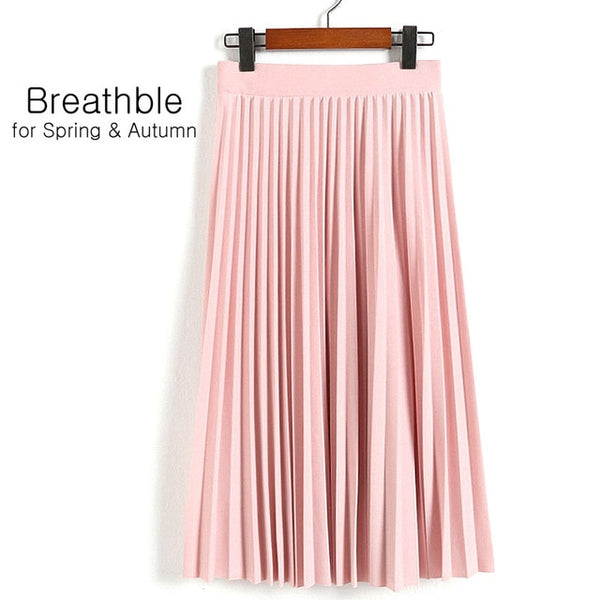 Spring Autumn Fashion Women's High Waist Pleated Solid Color Half Length Elastic Skirt - Mazzolah