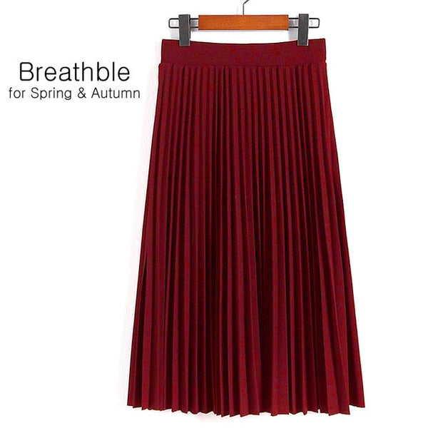 Spring Autumn Fashion Women's High Waist Pleated Solid Color Half Length Elastic Skirt - Mazzolah