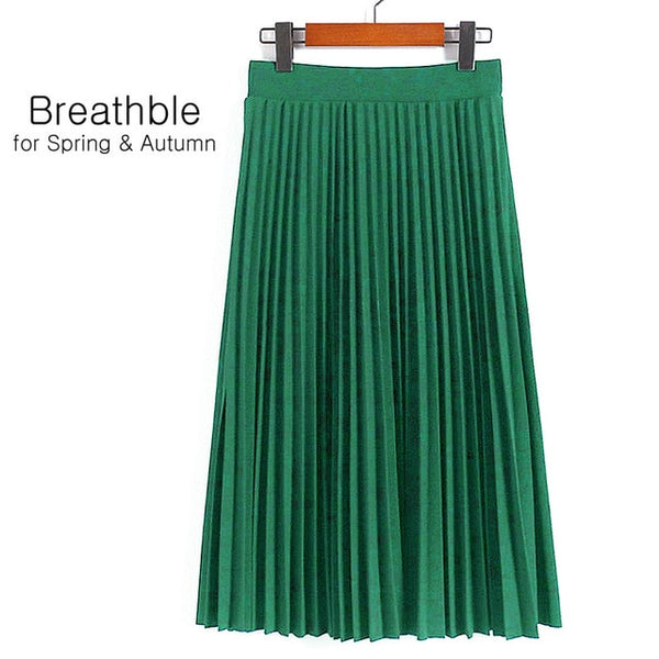 Spring Autumn Fashion Women's High Waist Pleated Solid Color Half Length Elastic Skirt - Mazzolah