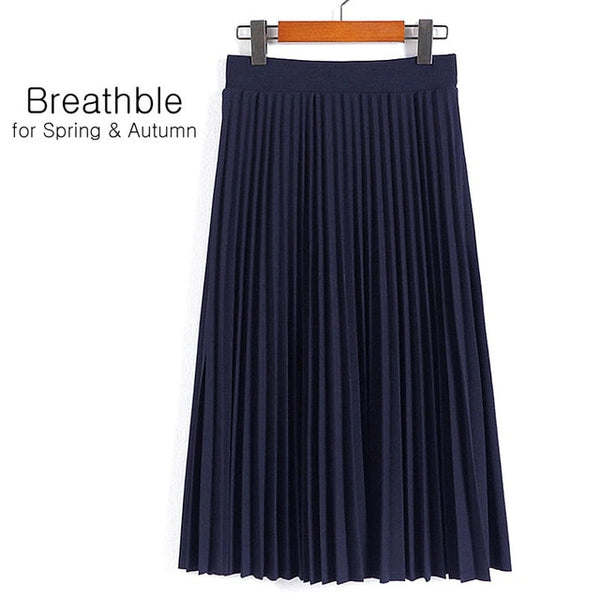 Spring Autumn Fashion Women's High Waist Pleated Solid Color Half Length Elastic Skirt - Mazzolah
