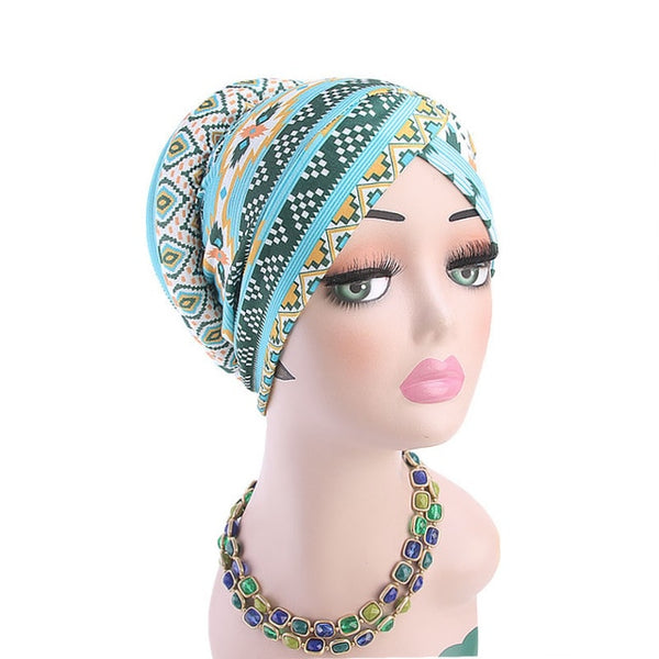 New Bohemian Printed Turban Cap Sponge Muslim - Mazzolah