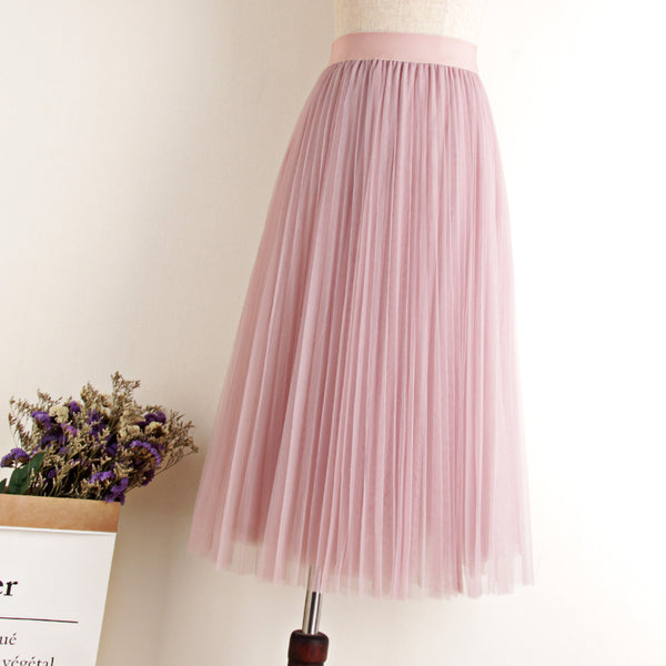 Midi Pleated Skirt Black Pink Tulle - Mazzolah