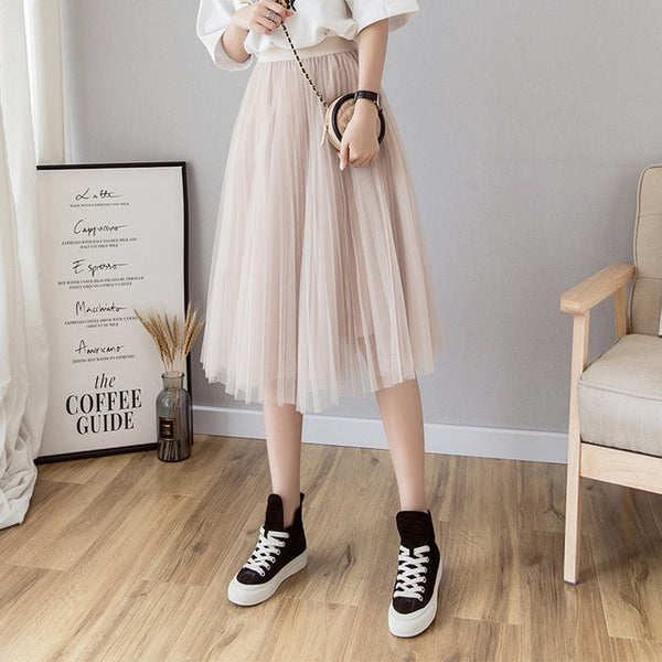 Midi Pleated Skirt Black Pink Tulle - Mazzolah